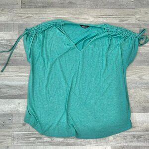 Bloomchic Green V-Neck Ruched Short Sleeve Short Sleeve Top K21